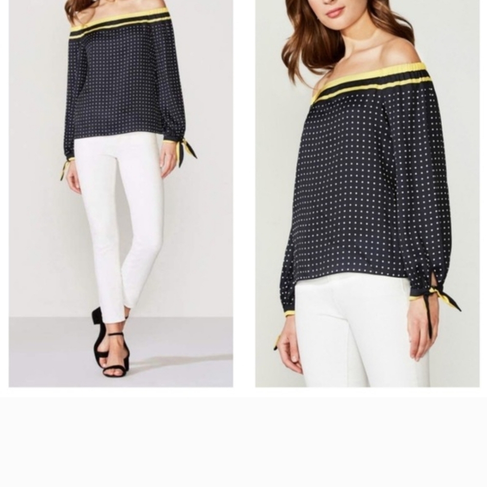 Bailey 44 Black and Yellow Off-Shoulder Blouse